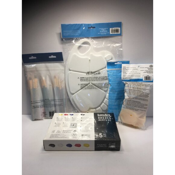 Liquitex Basics Acrylic Paint Set w/ Brushes Palette Knives & Sponge - Picture 11 of 11